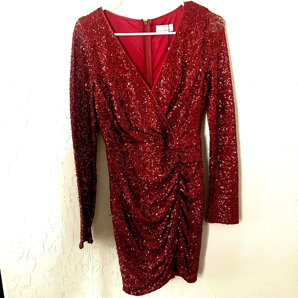 Molly Bracken Sparkling Red Long Sleeve Dress